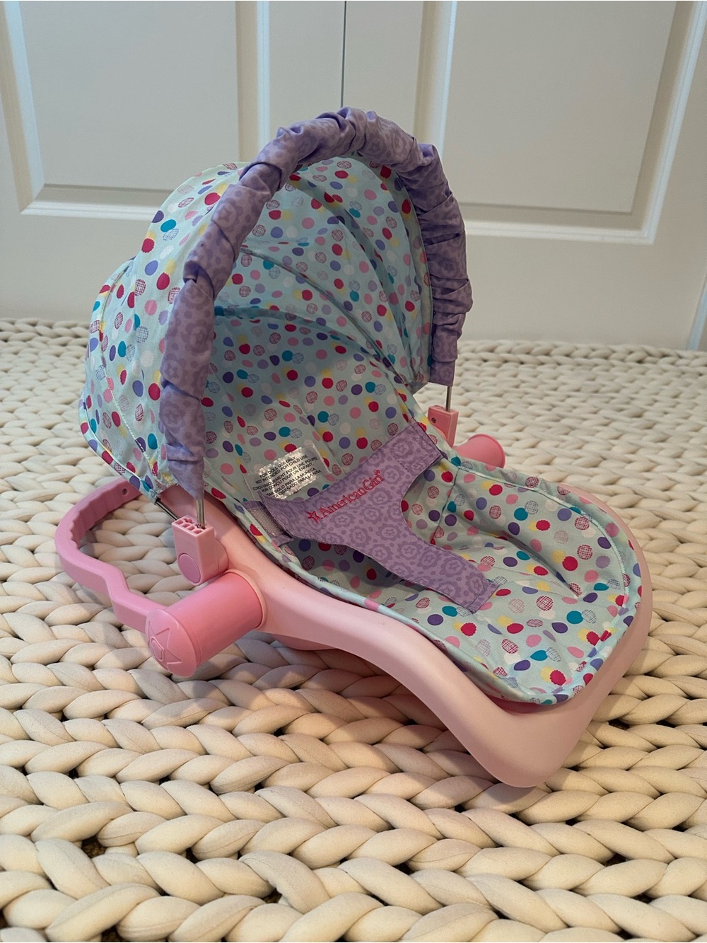 American Girl Bitty Baby Pink & Purple Polka Dot Travel Seat for Dolls